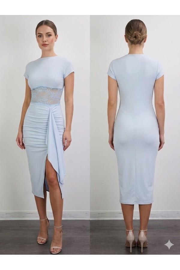 SHD3911 / Spring Haze<br/>Lace waist contrast midi dress