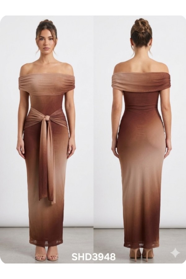 SHD3948 / Spring Haze<br/>Off shoulder mesh ombre maxi dress