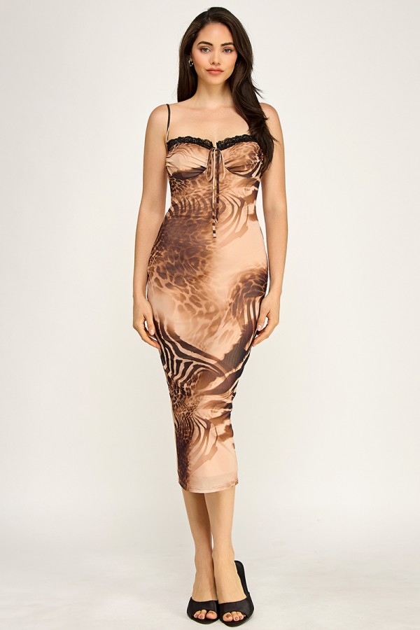 SHD3958 / Spring Haze<br/>Animal print mesh midi dress