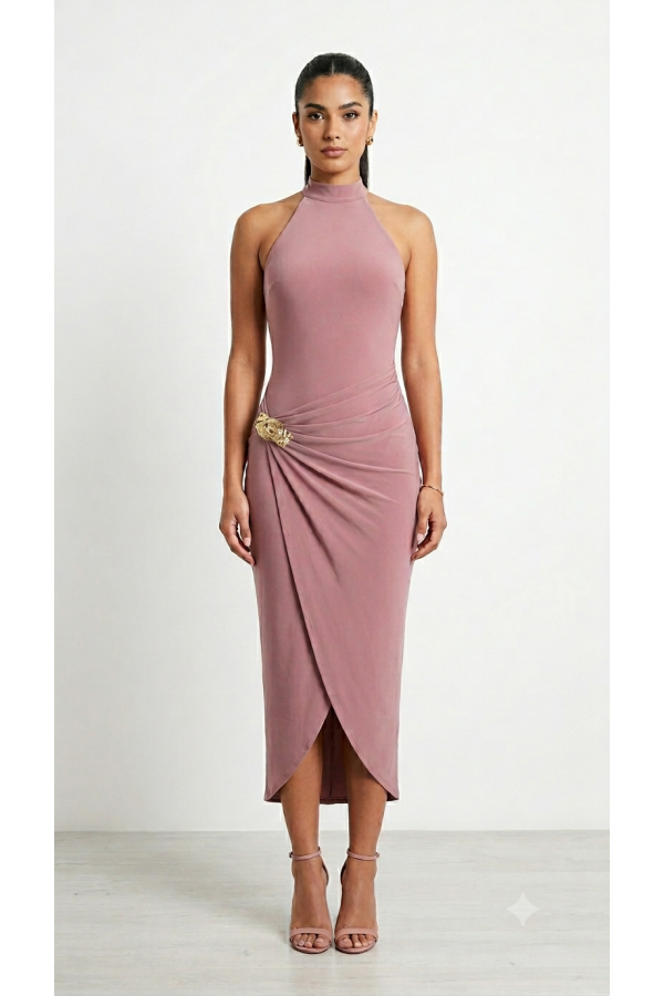 SHD3970 / Spring Haze<br/>Halter self tie wrap style maxi dress