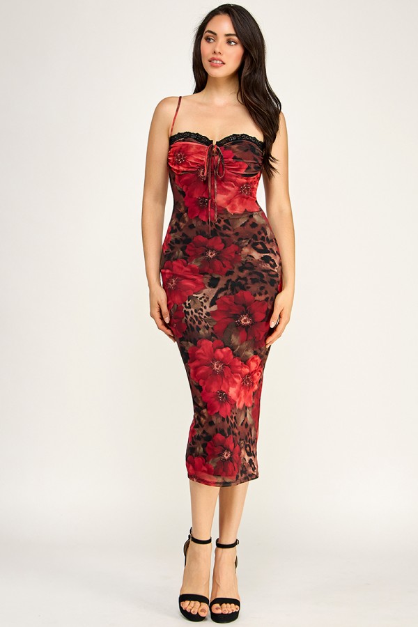 SHD4005 / Spring Haze<br/>Animal flower mix and match midi dress