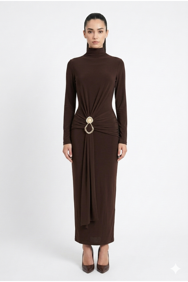 SHD4144 / Spring Haze<br/>Double layerd front gold trim maxi dress