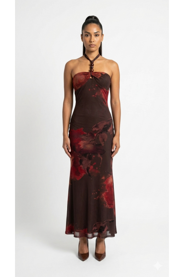 SHD4151 / Spring Haze<br/>Multi color, front stone trim maxi dress