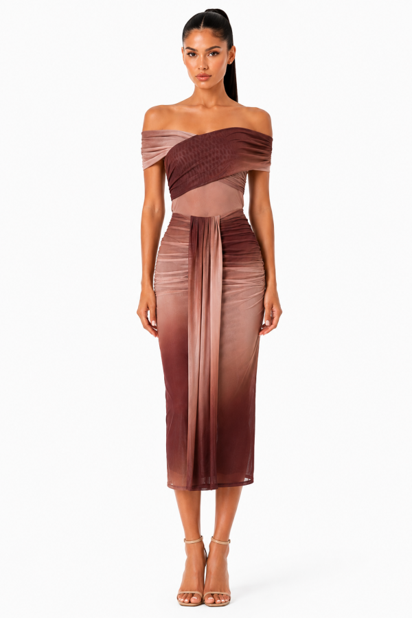 SHD4168 / Spring Haze<br/>Ombre mesh off shoulder maxi dress