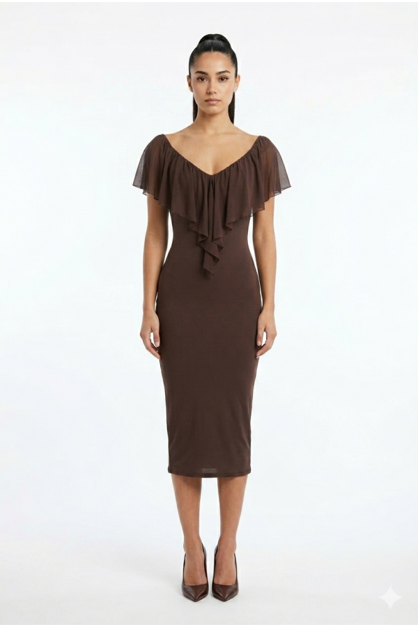SHD4169 / Spring Haze<br/>Mesh, pancho style midi dress