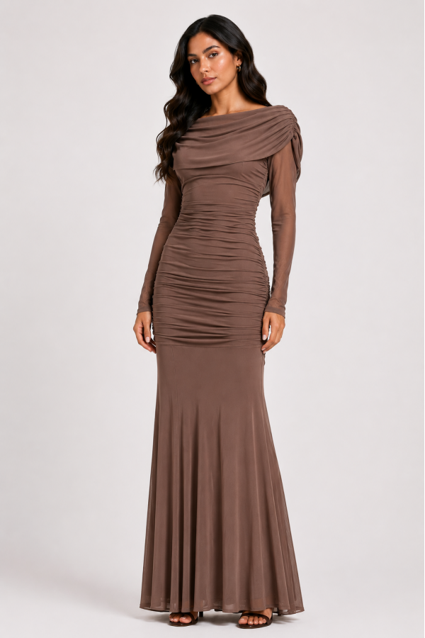 SHD4187 / Spring Haze<br/>Off shoulder long sleeve maxi dress