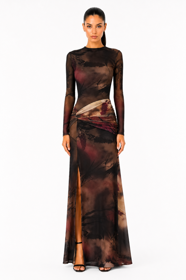 SHD4192 / Spring Haze<br/>Multi color, front twist detail maxi dress