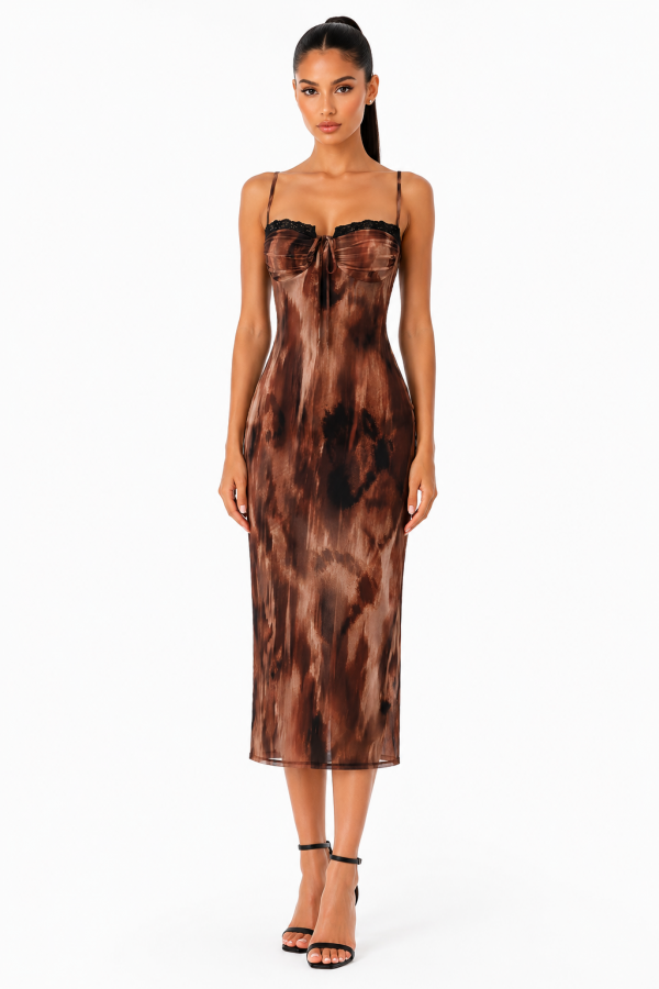 SHD4196 / Spring Haze<br/>Multi colored mesh midi dress