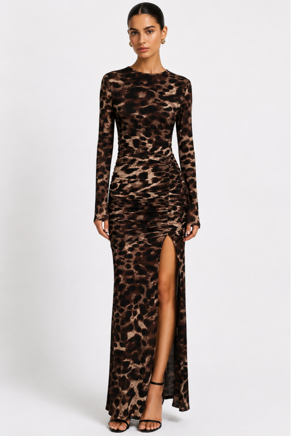 SHD4217 / Spring Haze<br/>Animal print mesh maxi dress