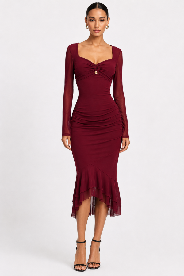 SHD4238 / Spring Haze<br/>Solid scoop neck mermaid midi dress