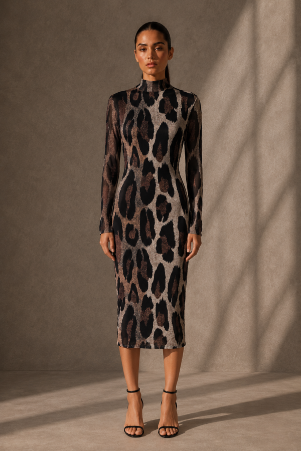 SHD4306 / Spring Haze<br/>Animal mesh print midi dress