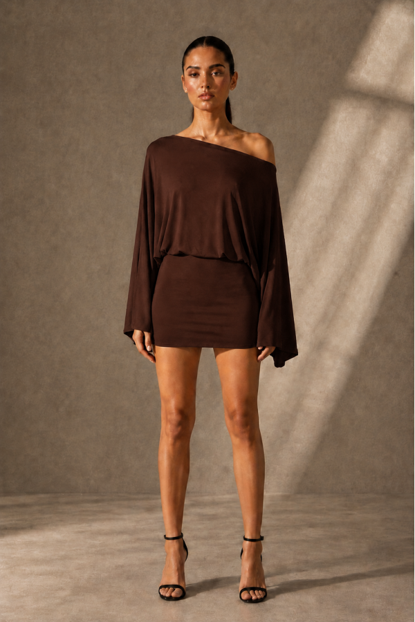 SHD4313 / Spring Haze<br/>One off shoulder wide sleeve mini dress