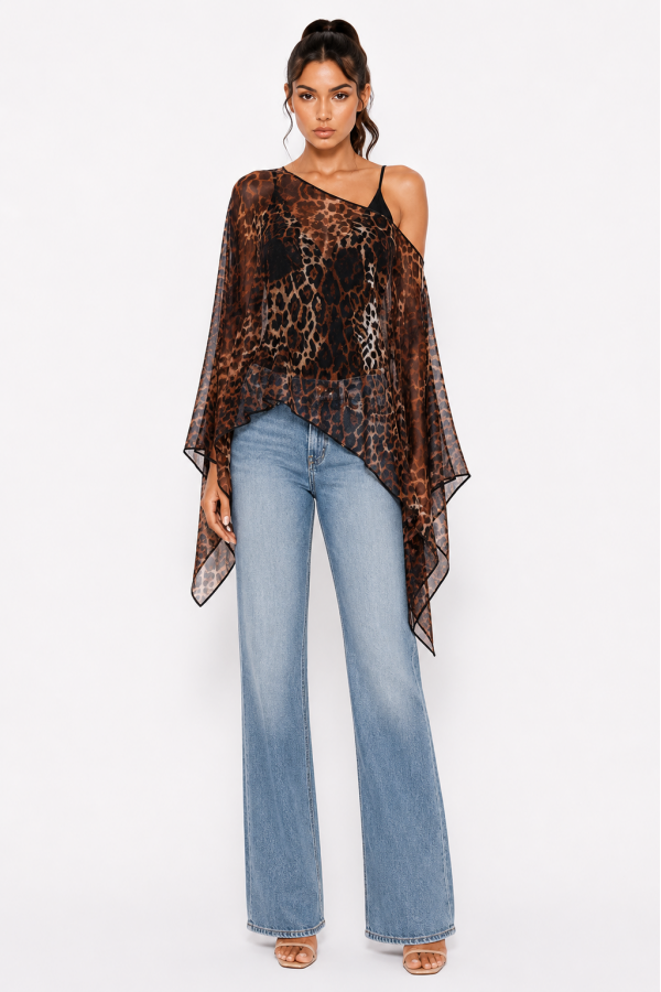 SHT8871 / Spring Haze<br/>Animal print mesh pancho