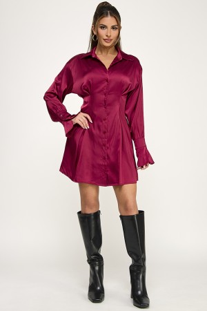 SID2227 / Spring Haze<br/>Satin span mini shirt dress