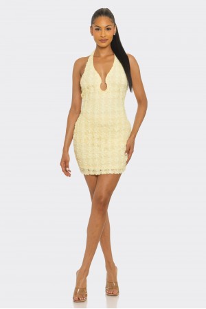 SID2263 / Spring Haze<br/>Flower textured lace , U- trim, mini halter dress