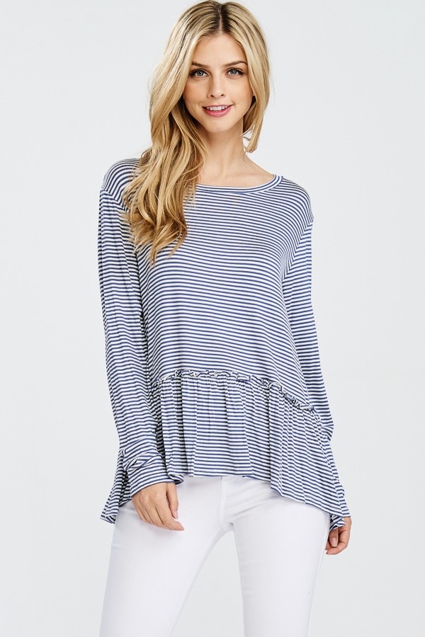 7096 / Lovely Melody<br/>striped rayon span ruffle hem top