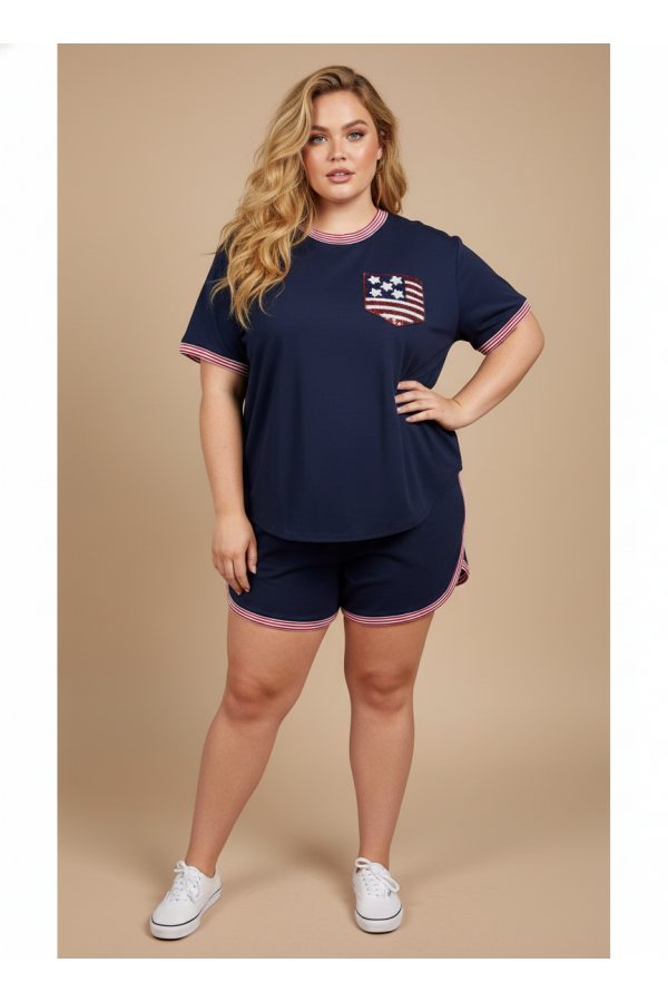 LMP5862PLUS / Lovely Melody<br/>Raise the Flag Dolphin Hem Shorts Plus Size
