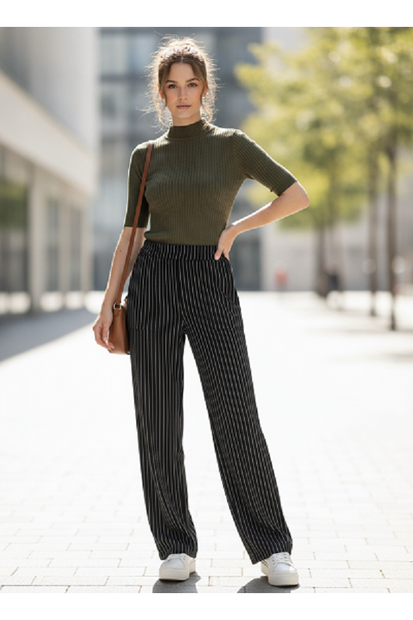 LMP5934 / Lovely Melody<br/>Classic Black Pinstripe Wide Leg Pants