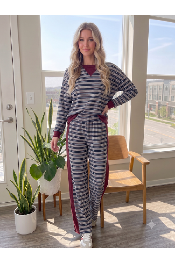 LMP5937 / Lovely Melody<br/>Striped Ribbed Lounge Pants