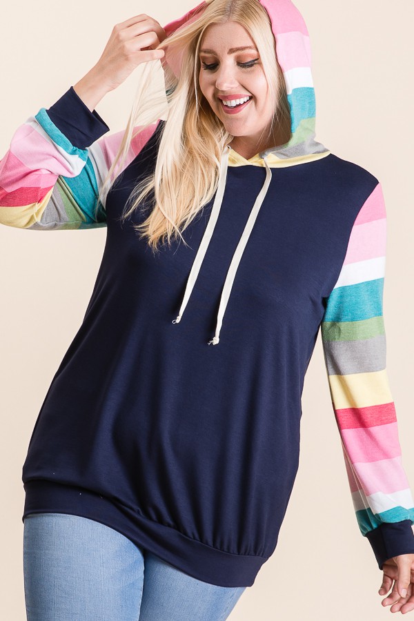 LMT1861PL / Lovely Melody<br/>multi stripe sleeve hoodie
