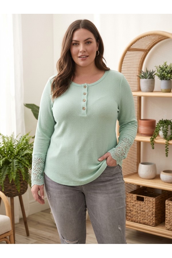 LMT2955PL / Lovely Melody<br/>PLUS SIZE JM HACCI LACED CUFF KNIT TOP