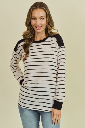 LMT4915 / Lovely Melody<br/>Stripes soft long sleeves knit top