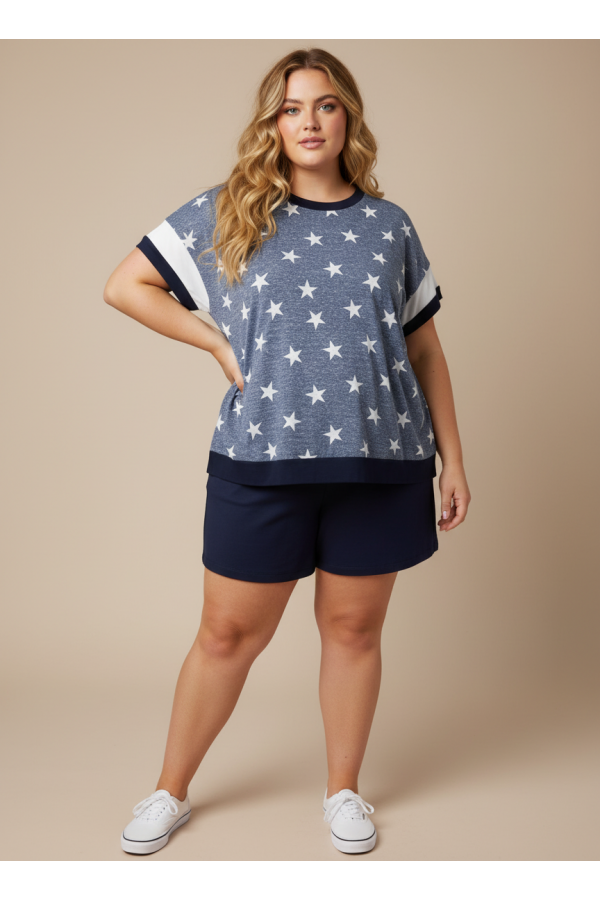 LMT5010PLUS / Lovely Melody<br/>Born Under Good Stars Ringer Tee — Plus Size