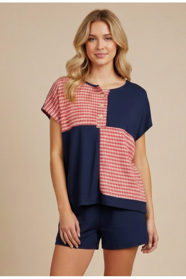 LMT5011 / Lovely Melody<br/>Harbor Patch Henley Top