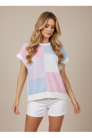 LMT5013 / Lovely Melody<br/>Pastel Patchwork Dreams Knit Top