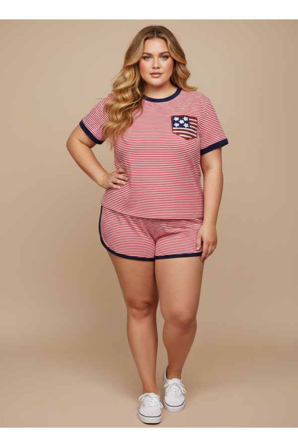 LMT5014PLUS / Lovely Melody<br/>Raise the Flag Sequin Pocket Tee Plus Size