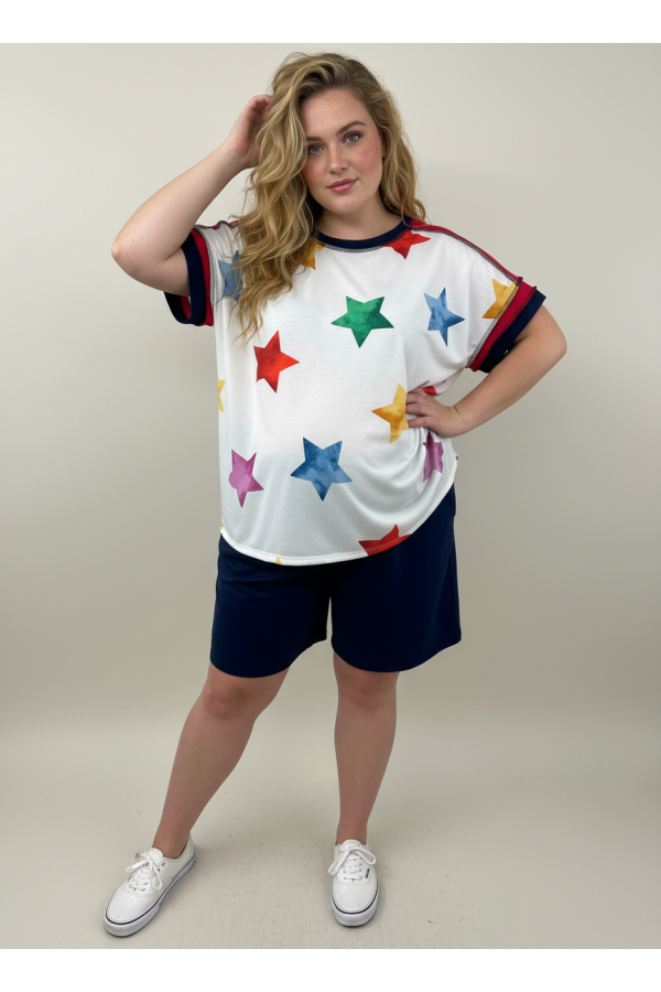 LMT5036PLUS / Lovely Melody<br/>Every Star Shines Ringer Tee — Plus Size