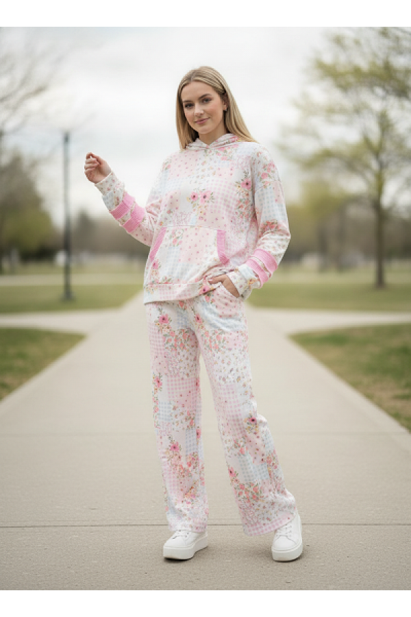 LMT5102 / Lovely Melody<br/>Floral Patchwork Lounge Hoodie