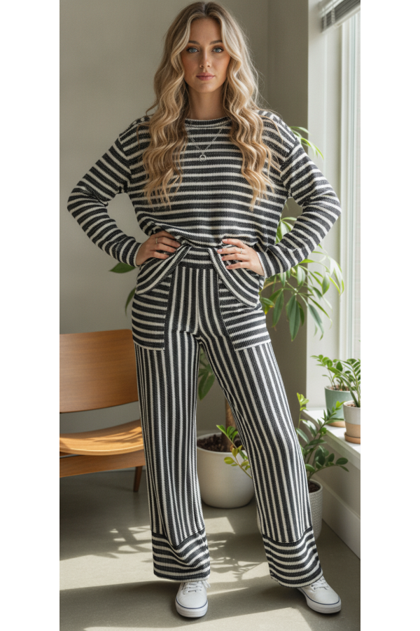 LMT5105 / Lovely Melody<br/>Mixed Stripe Knit Long Sleeve Top