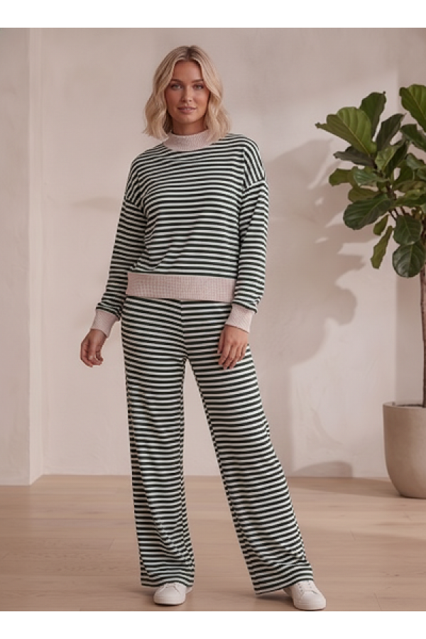 LMT5115 / Lovely Melody<br/>Daily Comfort Striped Mock-Neck Pullover
