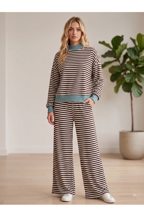 LMT5116 / Lovely Melody<br/>Striped Mock-Neck Long Sleeve Pullover