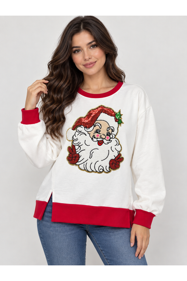 LMT5130 / Lovely Melody<br/>Vintage Santa Sequin Holiday Sweatshirt