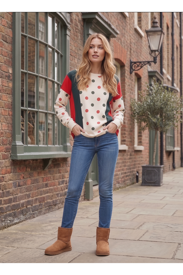 LMT5148 / Lovely Melody<br/>Polka Dot Color Block Long Sleeve Top
