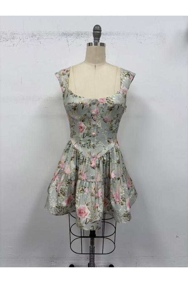VID50502-5 / The Vintage Shop<br/>FLORAL SWEETHEART NECKLINE FLARE CORSET STYLE MINI DRESS