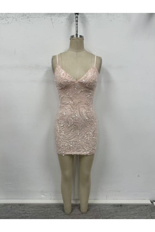 VID51213-9 / The Vintage Shop<br/>V-NECKLINE SPAGHETTI STRAPS MINI DRESS