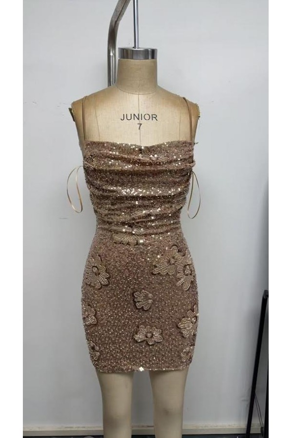 VID51412-4 / The Vintage Shop<br/>COWL NECK SLEEVELESS BACKLESS SPAGHETTI STRAP MINI DRESS