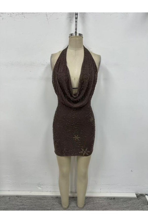 VID51426-13 / The Vintage Shop<br/>COWL NECKLINE HALTER NECK OPEN BACK MINI DRESS