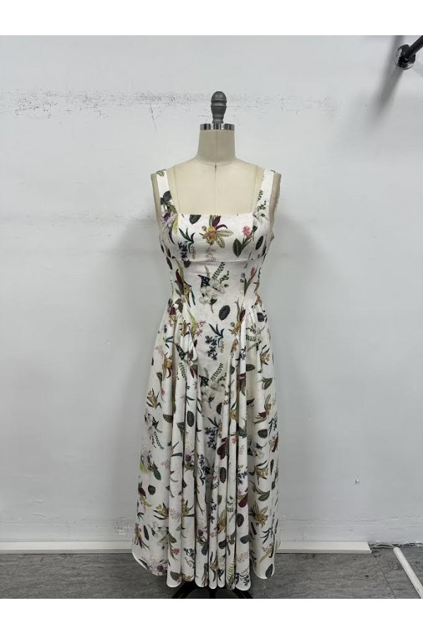 VID51443-7 / The Vintage Shop<br/>POLY STRAP FLORAL PRINT SQUARED NECKINE MAXI DRESS