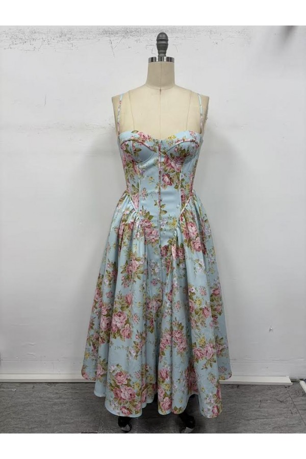 VID51648-12 / The Vintage Shop<br/>FLORAL PRINT ADJUSTABLE STRAPS LOOSE MAXI DRESS