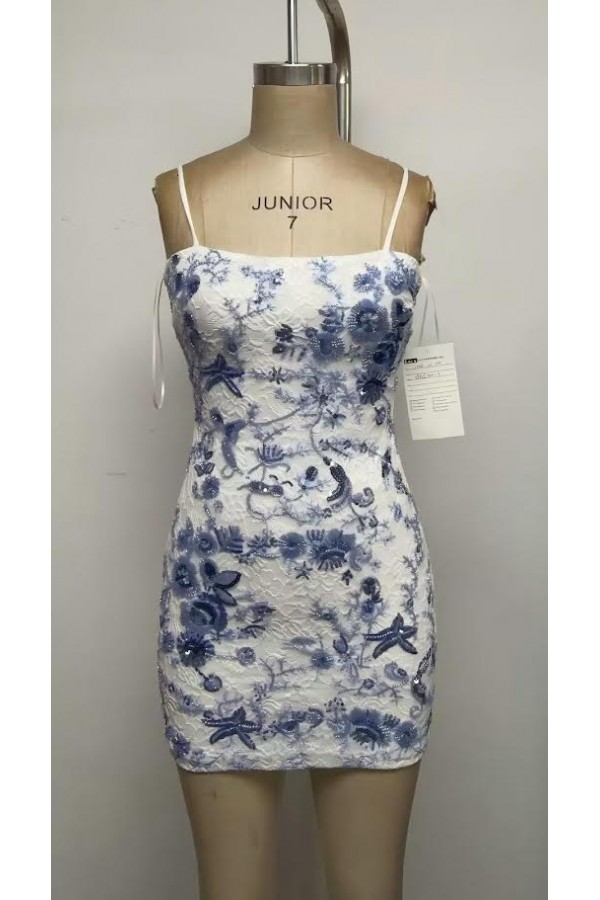 VID51910-9 / The Vintage Shop<br/>FLORAL PRINT SQUARE NECKLINE THIN SPAGHETTI STRAPS MINI DRESS