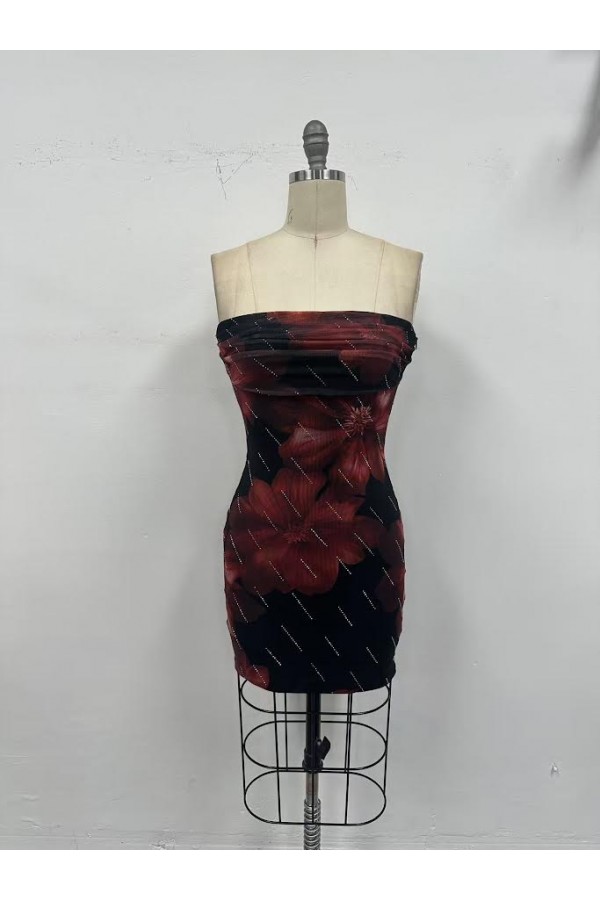 VID52242-3 / The Vintage Shop<br/>MESH W/RHINESTONES STRAPLESS TUBE MINI DRESS