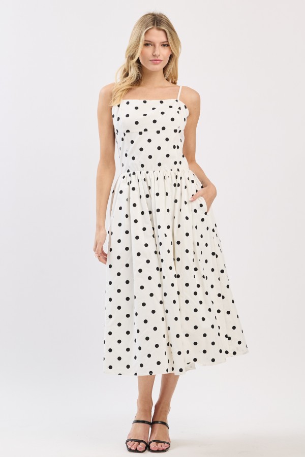 VID52338 / The Vintage Shop<br/>POLKA DOT PRINT POPLIN MIDI DRESS