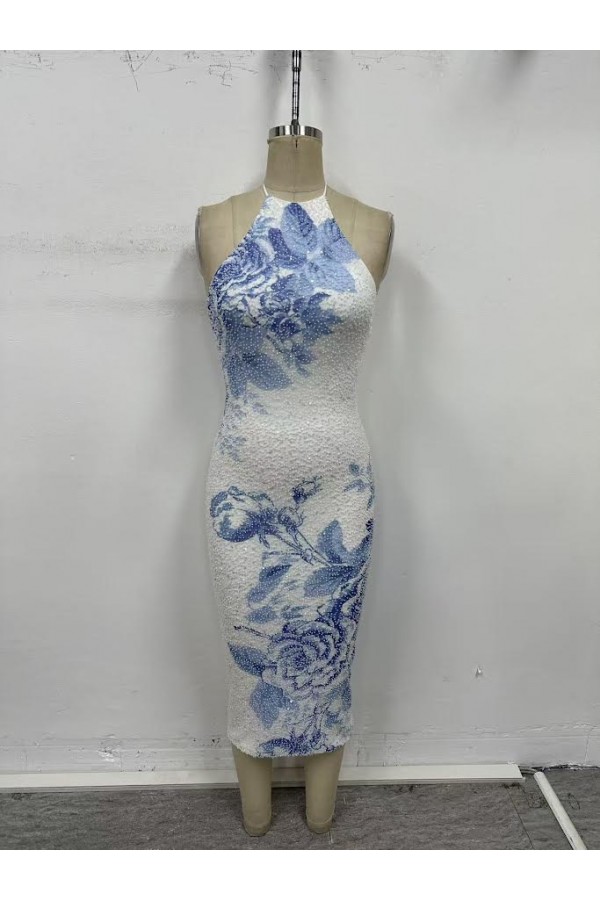 VID53162-4 / The Vintage Shop<br/>HALTER NECK OPEN BACK MIDI DRESS