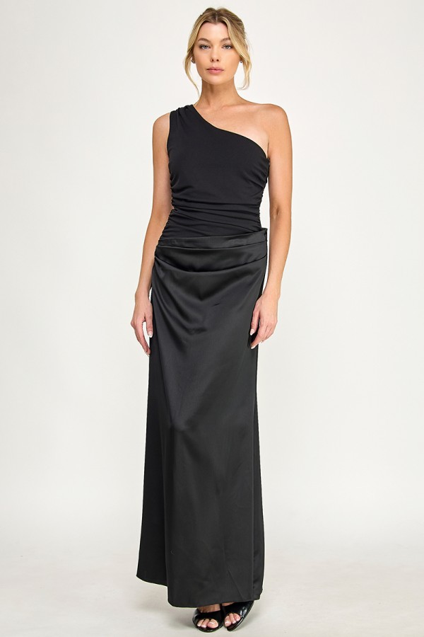 VID53254 / The Vintage Shop<br/>SATIN ASYMMETRIC ONE-SHOULDER GATHERED HIP MAXI DRESS