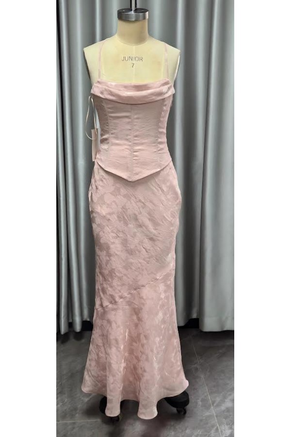 VID53446 / The Vintage Shop<br/>CHIFFON SATIN COWL NECKLINE SPAGHETTI STRAPS MAXI DRESS