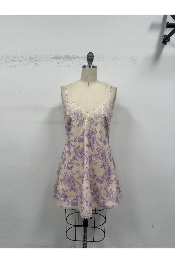 VID53471 / The Vintage Shop<br/>LINEN FLORAL PRINT SLEEVELESS SWING MINI DRESS